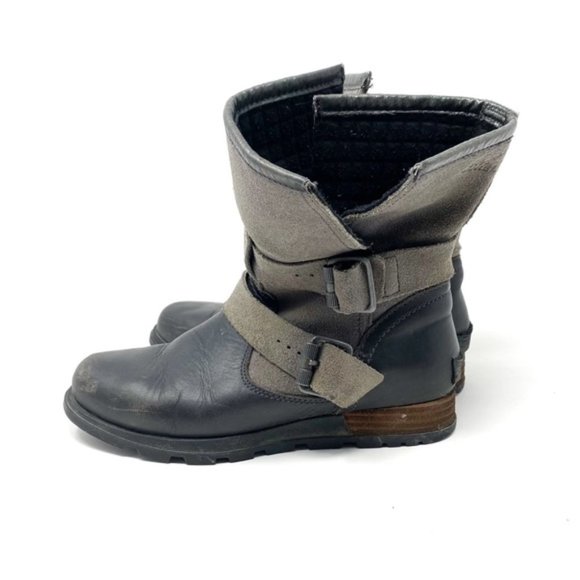 Sorel | Major Moto Boots Size EU 36 / US 5 Black Leather Grey Suede Pull On - Picture 5 of 11
